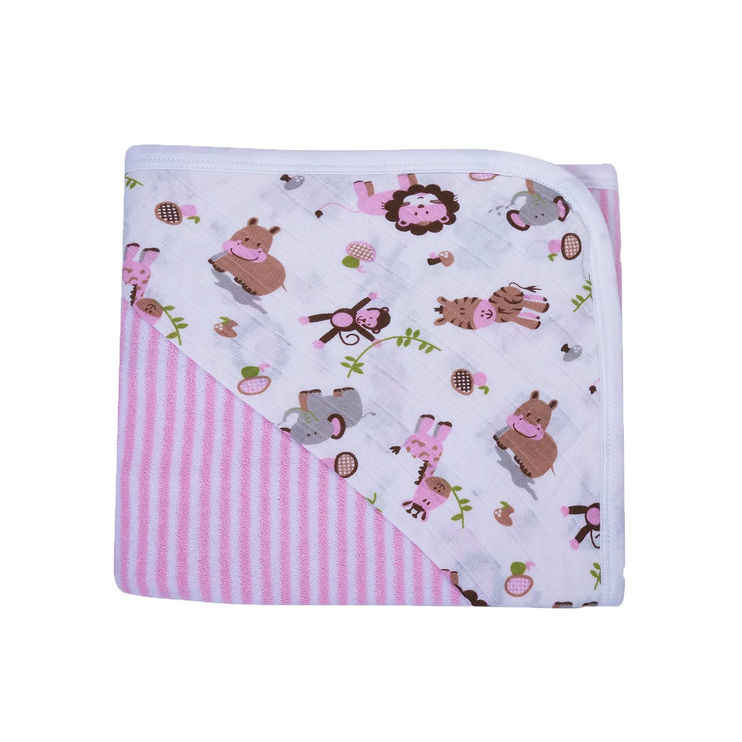 Baby Hooded Towel - Muslin Hood - Pink Stripes