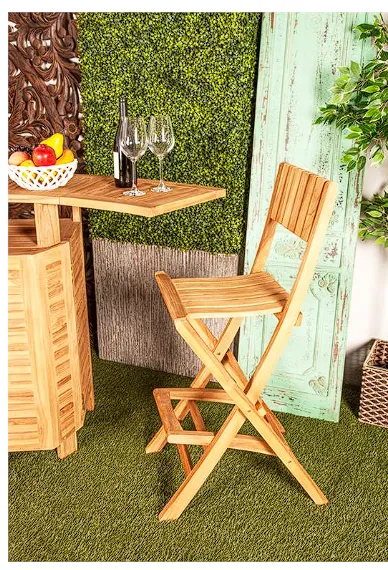 BROWN TEAK WOOD INDOOR OUTDOOR FOLDING BAR STOO