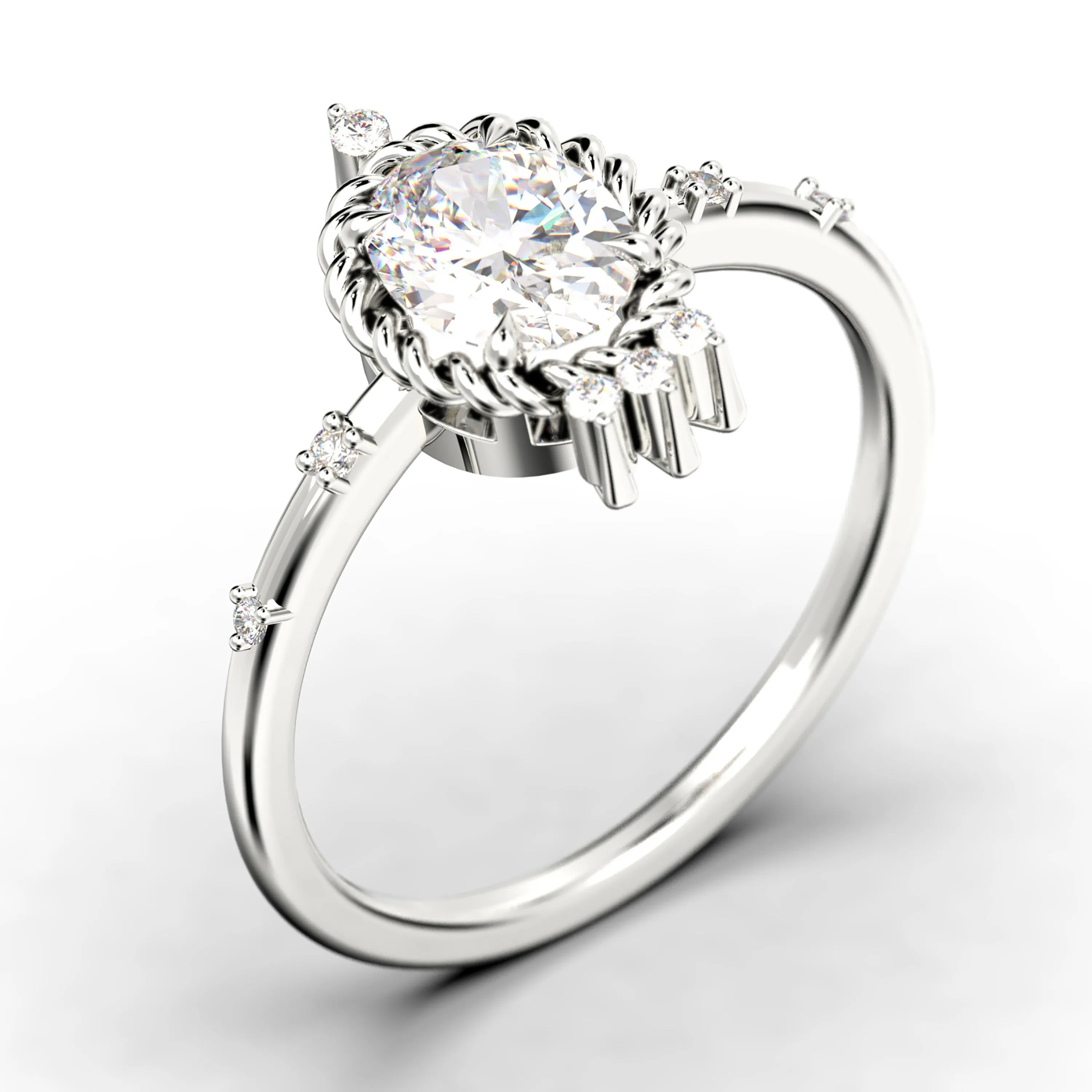 Dazzling Art Nouvea 1.50 Carat Oval Cut Diamond Moissanite Engagement Ring, Wedding Ring In 10k/14k/18k gold, Valentines Gift For Her, Vintage Look Compass Ring