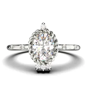 Dazzling Art Nouvea 1.50 Carat Oval Cut Diamond Moissanite Engagement Ring, Wedding Ring In 925 Sterling Silver With 18K Gold Plating, Valentines Gift For Her, Vintage Look Compass Ring