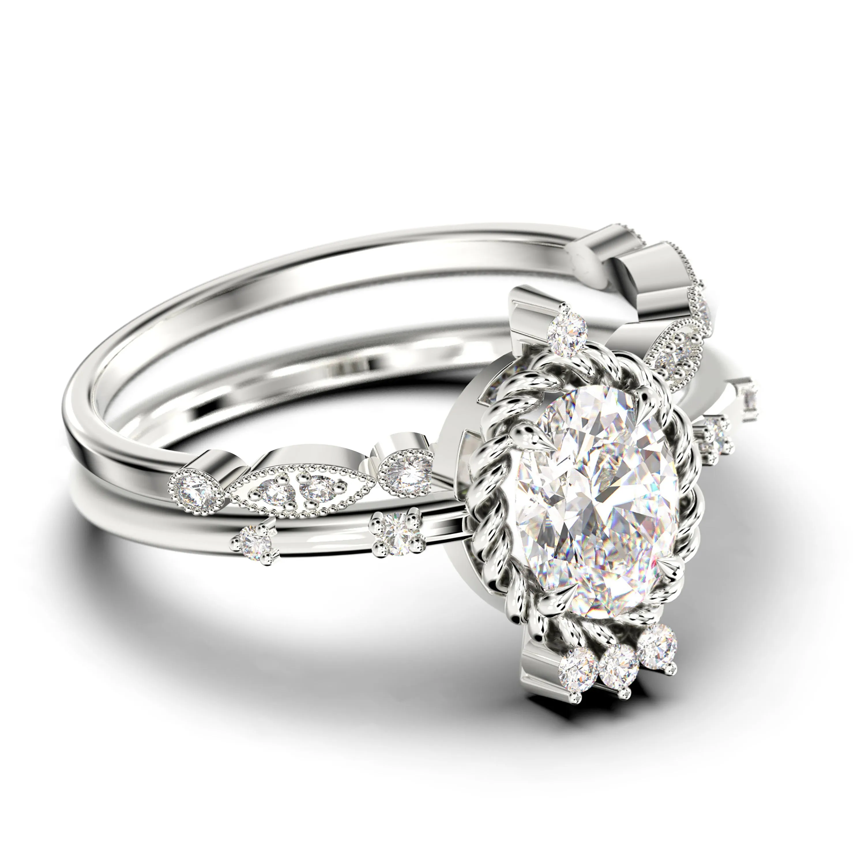 Dazzling Art Nouvea 2.00 Carat Oval Cut Diamond Moissanite Engagement Ring, Wedding Ring In 925 Sterling Silver With 18K  Gold Plating, Compass Ring, Bridal Set, Matching Band