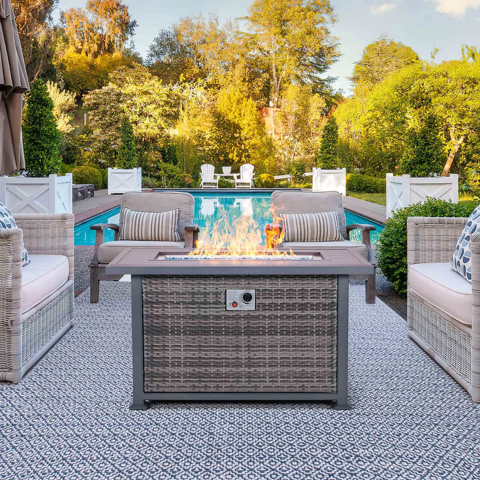 Homrest 44 In Propane Fire Pit Table, Aluminum Hand-Painted Table Top, Dark Gray