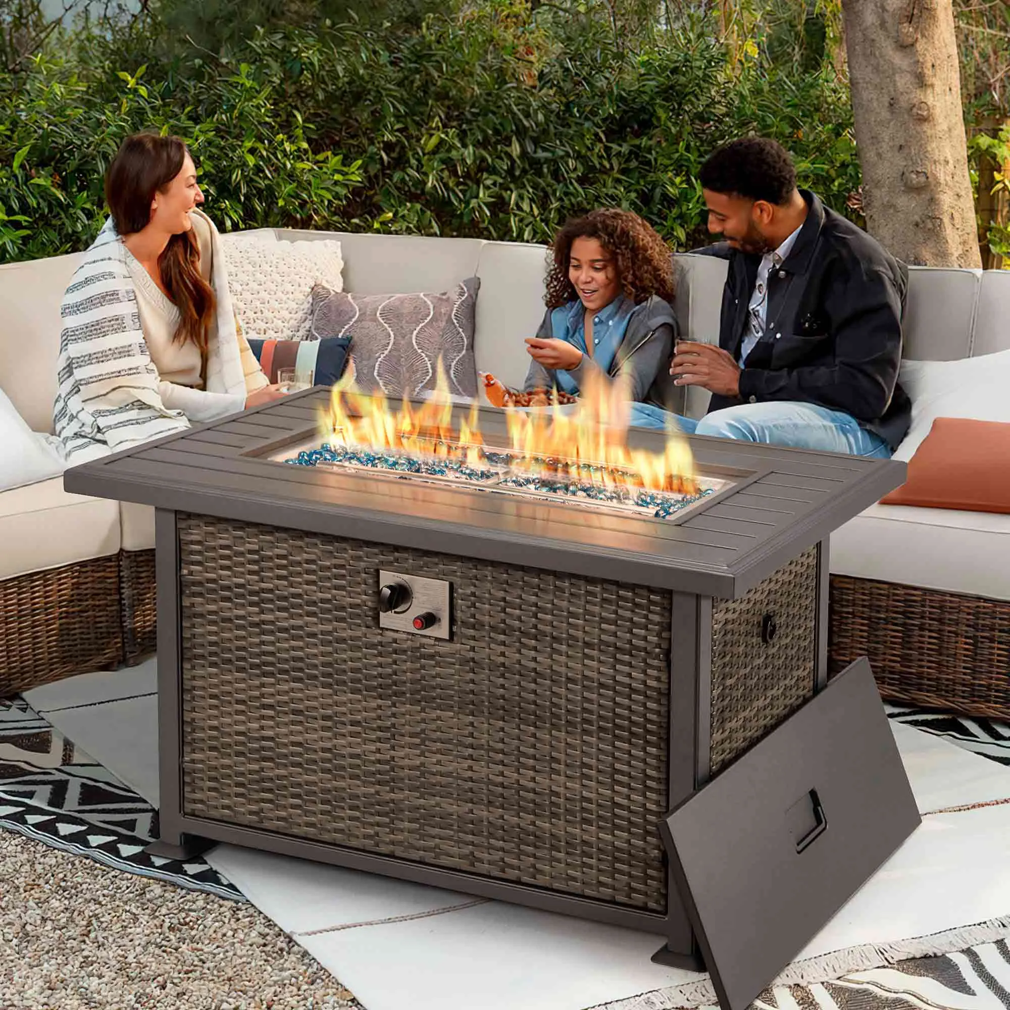 Homrest 44 In Propane Fire Pit Table, Aluminum Hand-Painted Table Top, Dark Gray