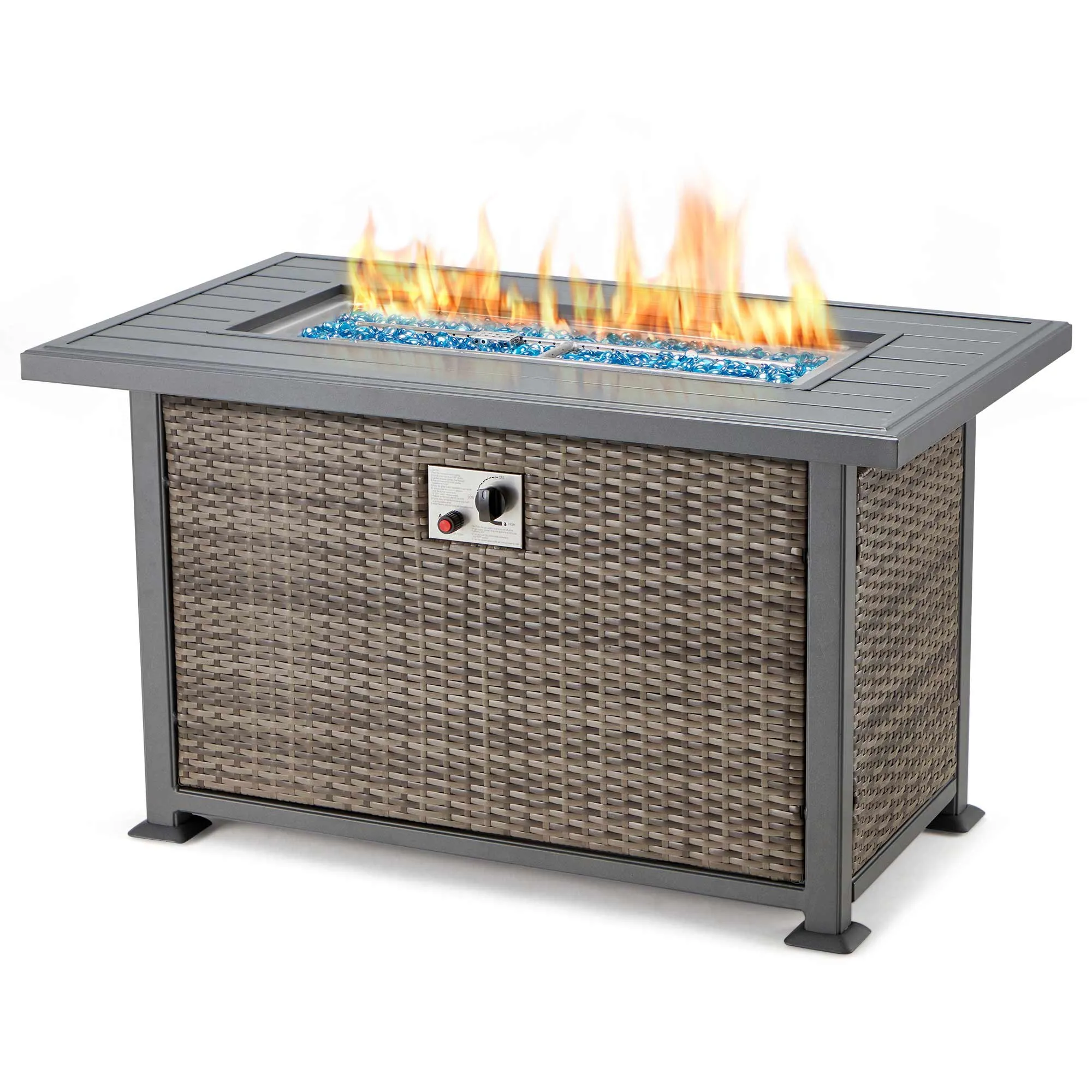 Homrest 44 In Propane Fire Pit Table, Aluminum Hand-Painted Table Top, Dark Gray