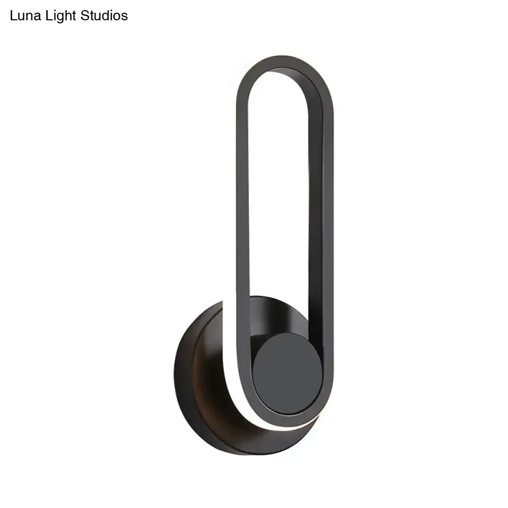 Modern Bedside LED Sconce Lamp - Simple Black/White Wall Light with Aluminum Frame, Oval Design, Warm/White Light