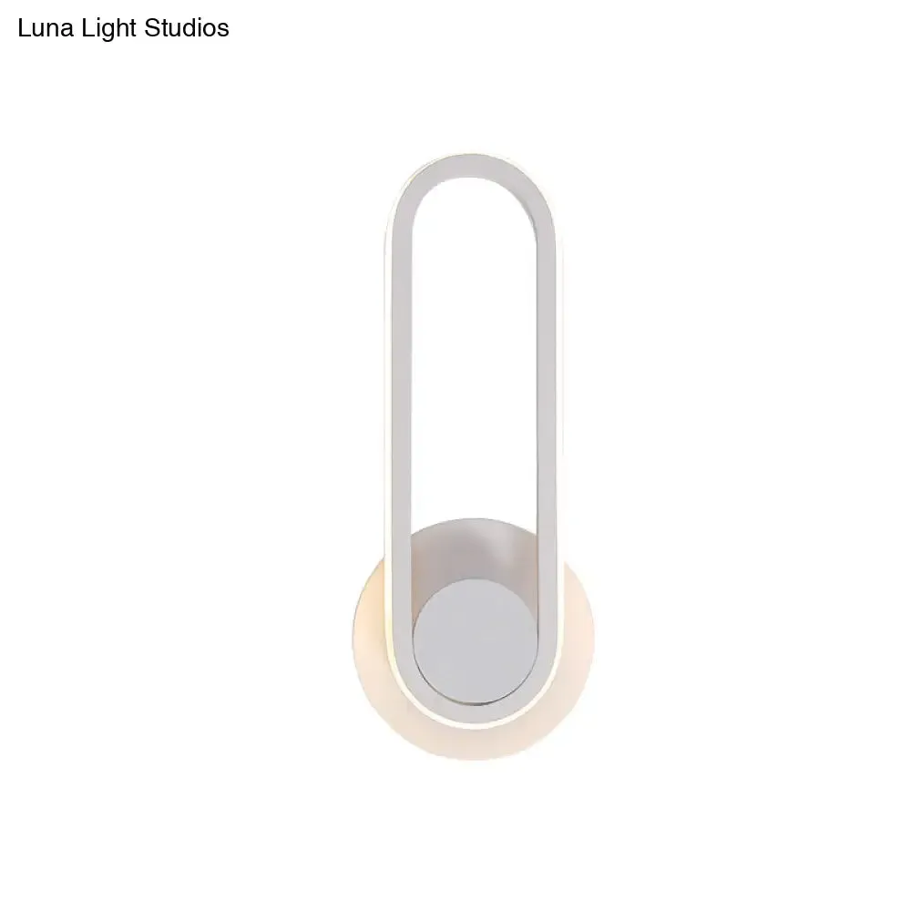 Modern Bedside LED Sconce Lamp - Simple Black/White Wall Light with Aluminum Frame, Oval Design, Warm/White Light