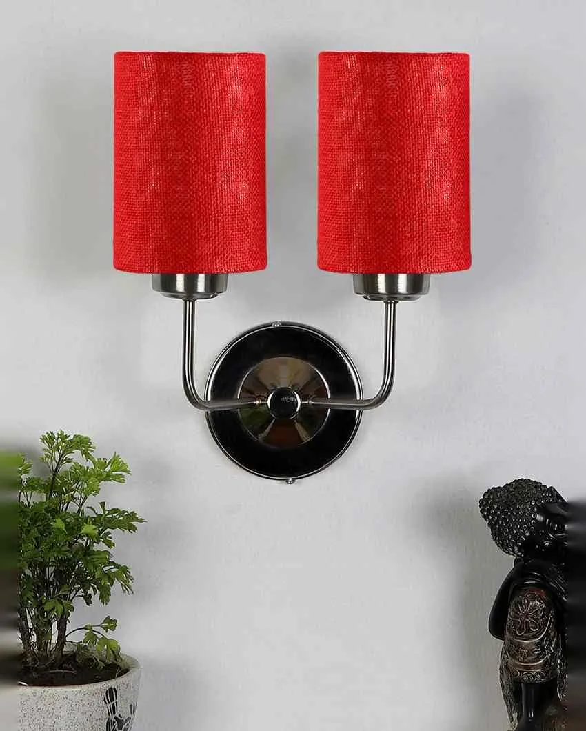 Rustic Jute Wall Mounted Dual Lamp Steel Base | Set of 2 | 4 x 12 x 14 inches