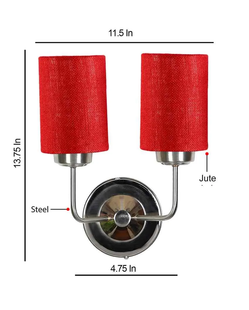 Rustic Jute Wall Mounted Dual Lamp Steel Base | Set of 2 | 4 x 12 x 14 inches