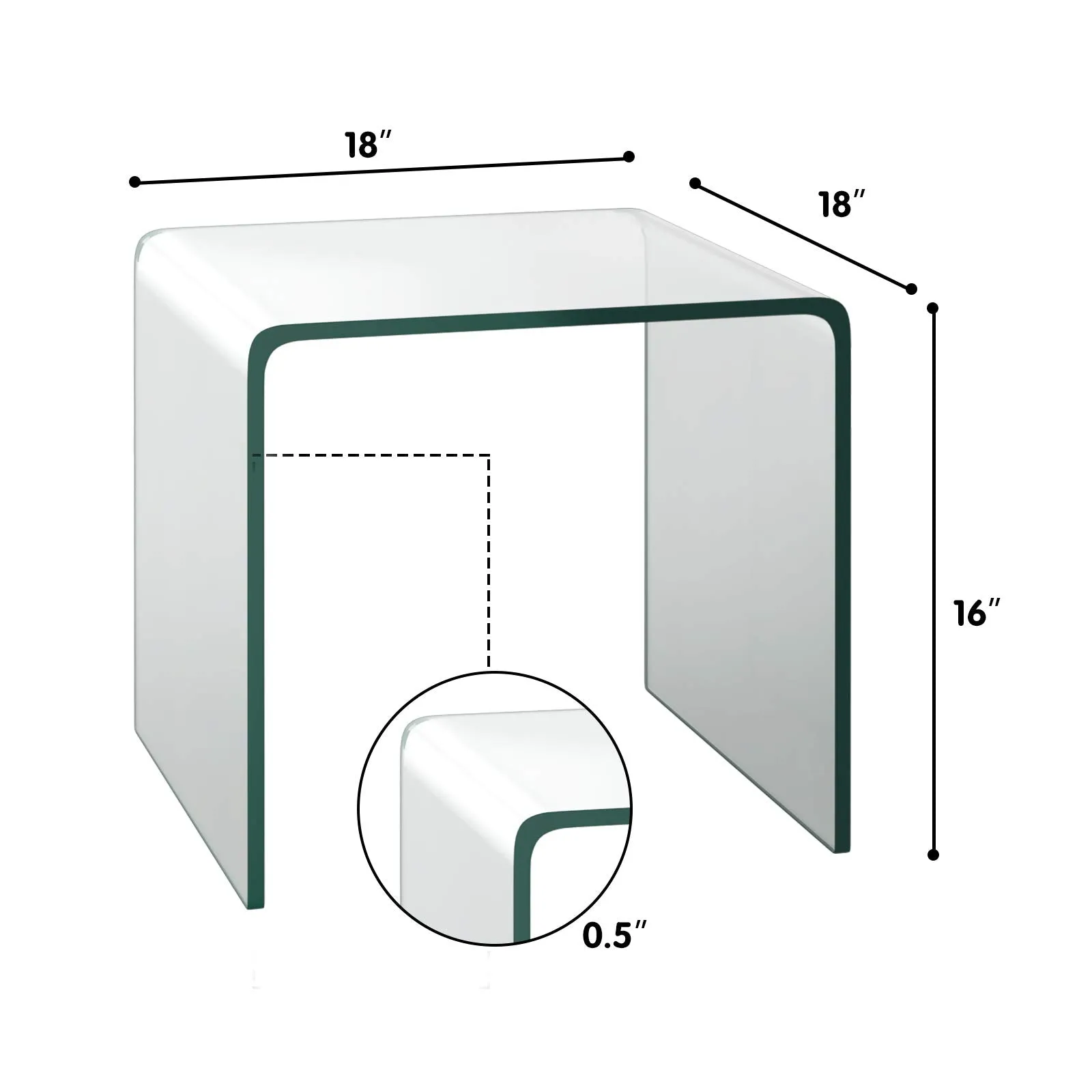 Tangkula Tempered Glass End Table, Clear Sofa End Tables with Waterfall Edges & Non-Slip Pad, 18 x 18 x 16 inches, No Assembly Needed