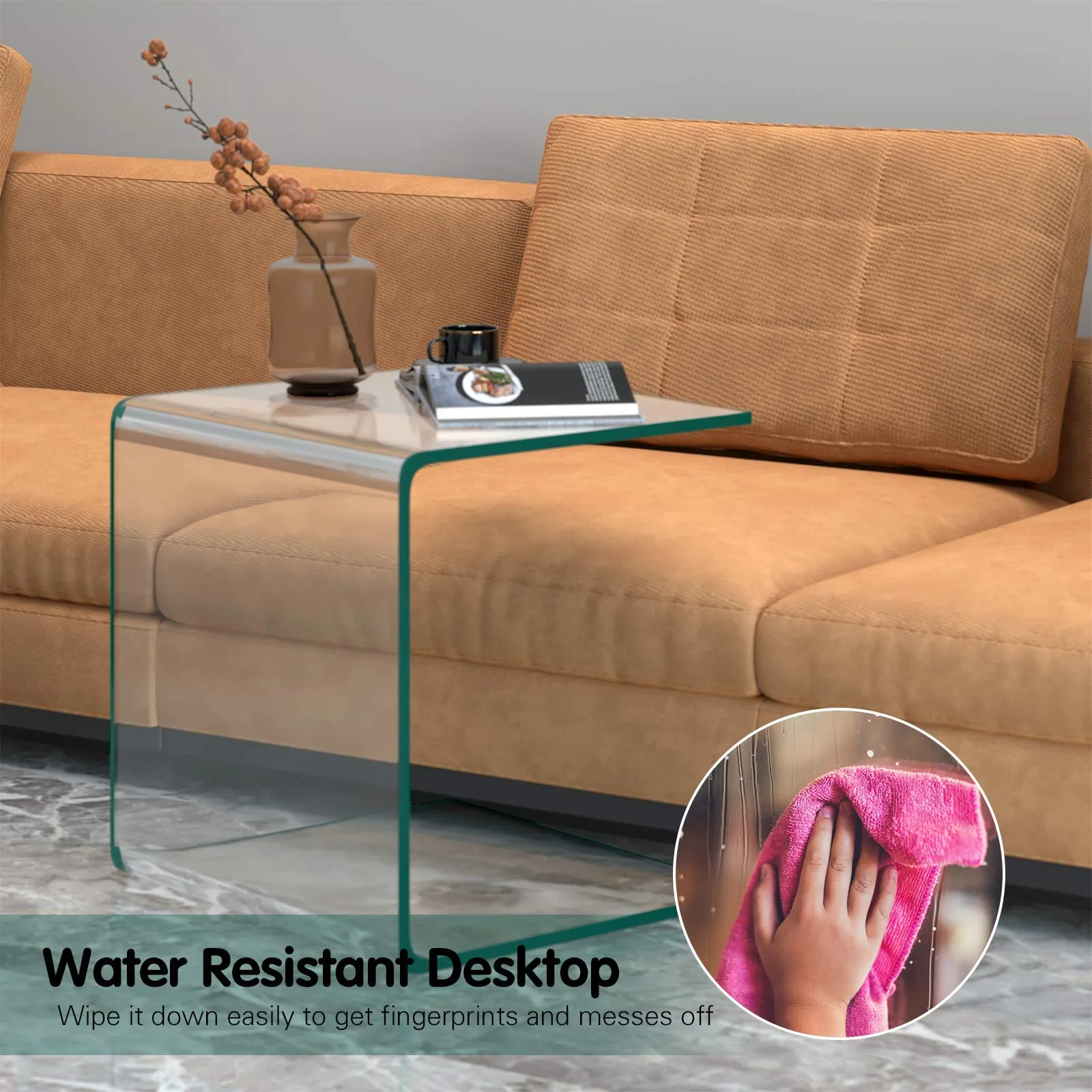 Tangkula Tempered Glass End Table, Clear Sofa End Tables with Waterfall Edges & Non-Slip Pad, 18 x 18 x 16 inches, No Assembly Needed